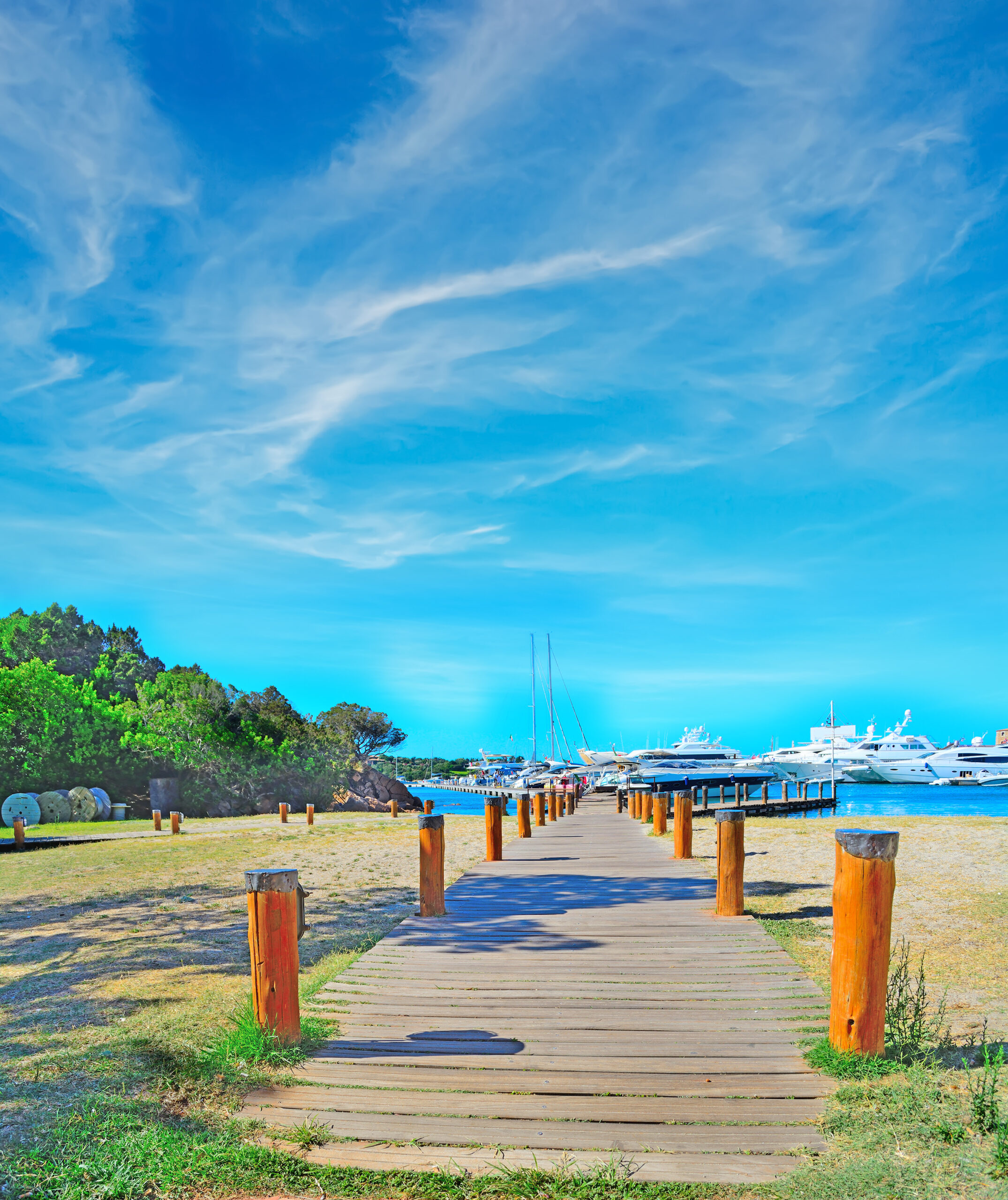 Home wooden boardwalk in porto cervo